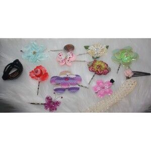 Girls Lot Of 13 Hair Clips Colorful Handmade Headband Flower New #1